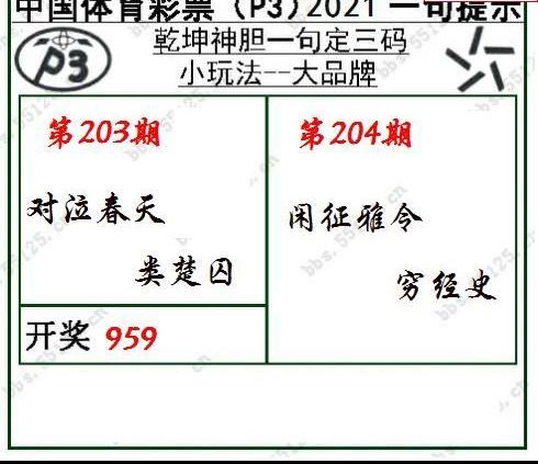 21204期排列三 乾坤一句定三码图谜 p3图库 为彩网 微彩论坛