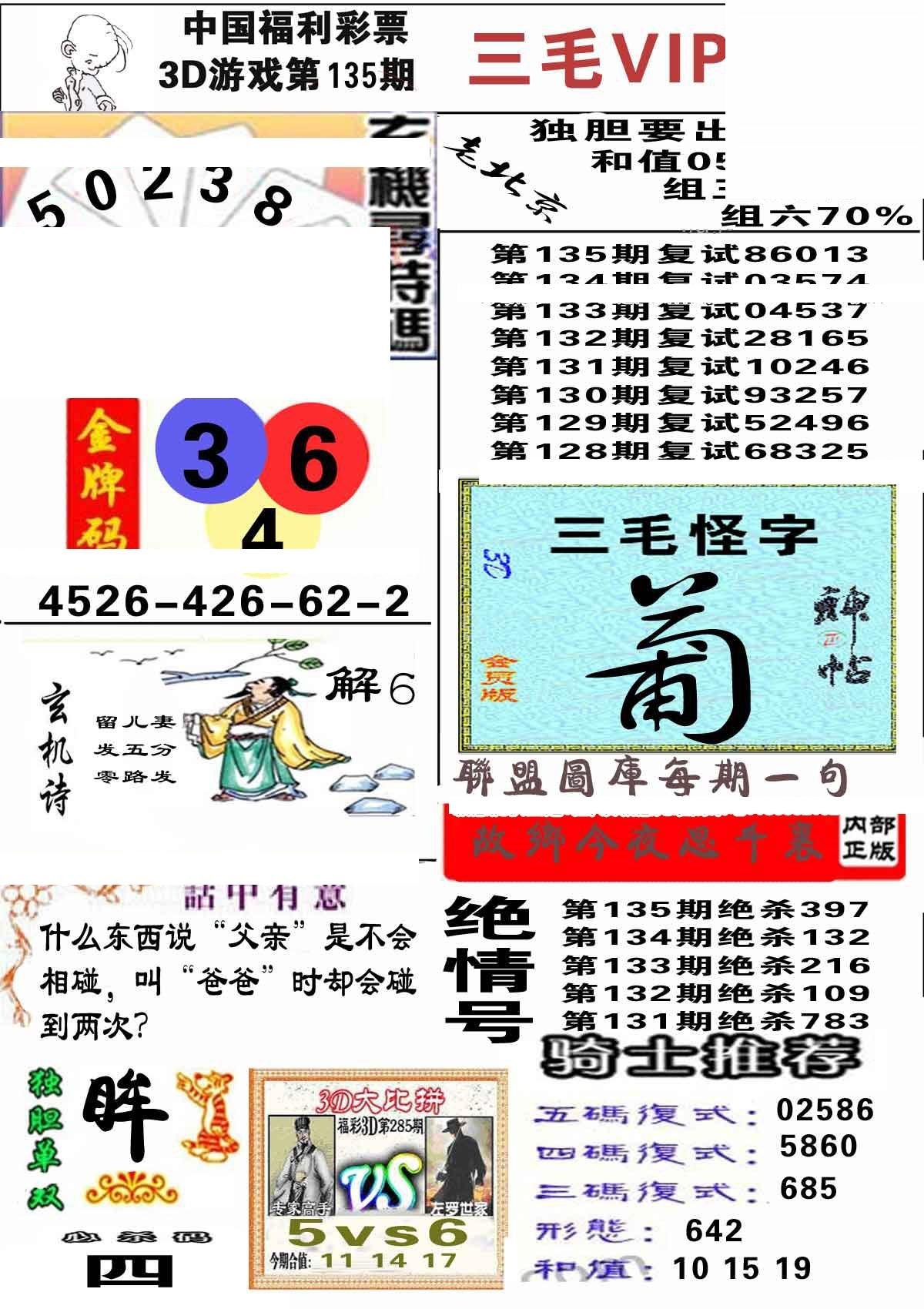 20135期福彩3d 三毛图版系列