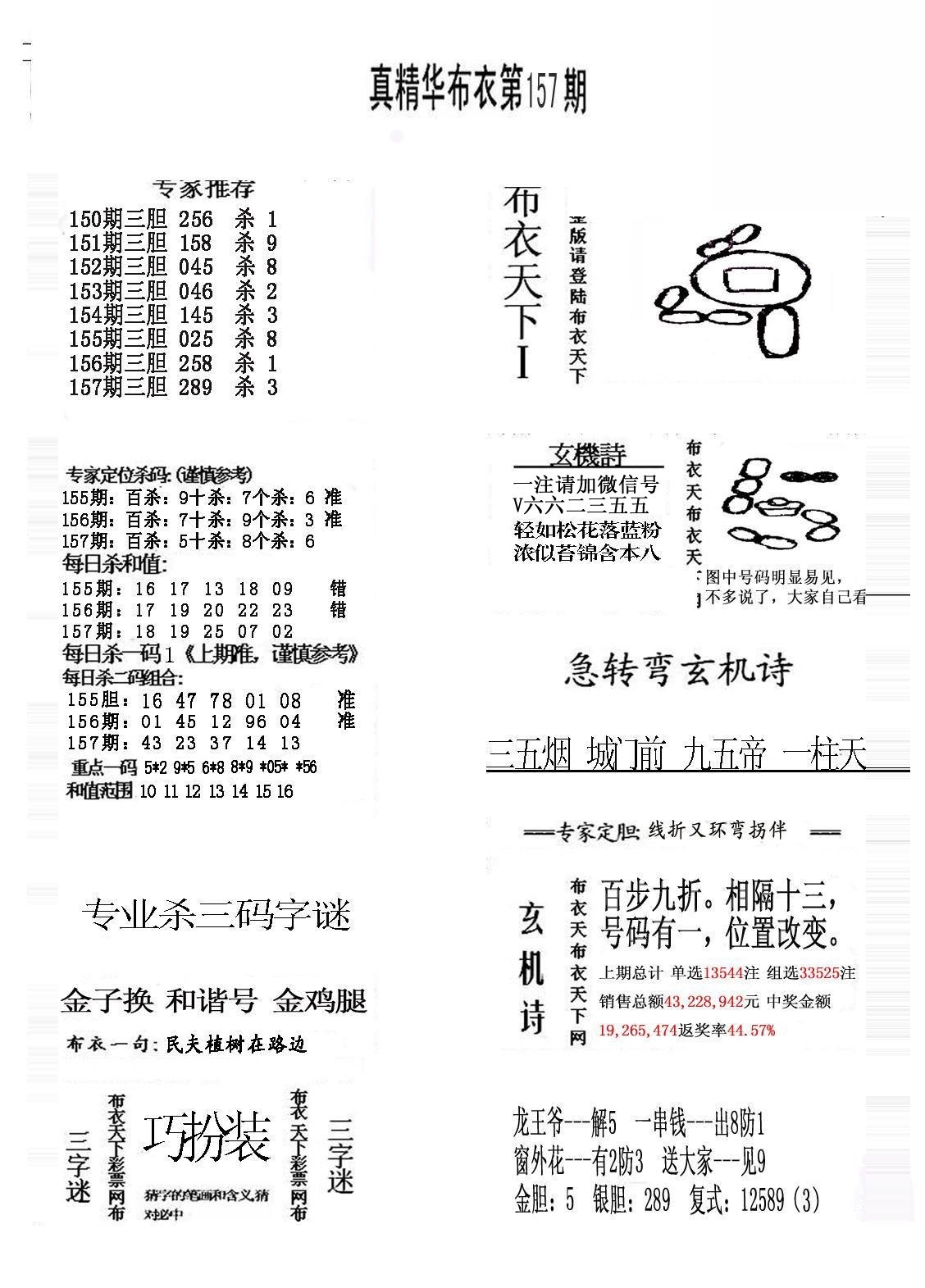 20157期福彩3d精华布衣图版系列