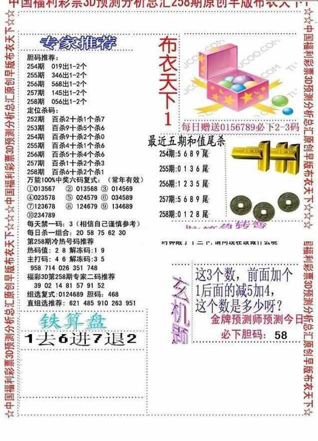 24258期: 福彩3D全套图版参考