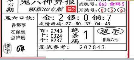 24197期: 福彩3D鬼六神算图