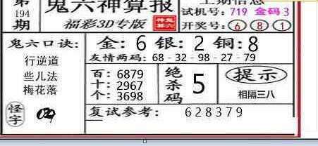 24194期: 福彩3D鬼六神算图