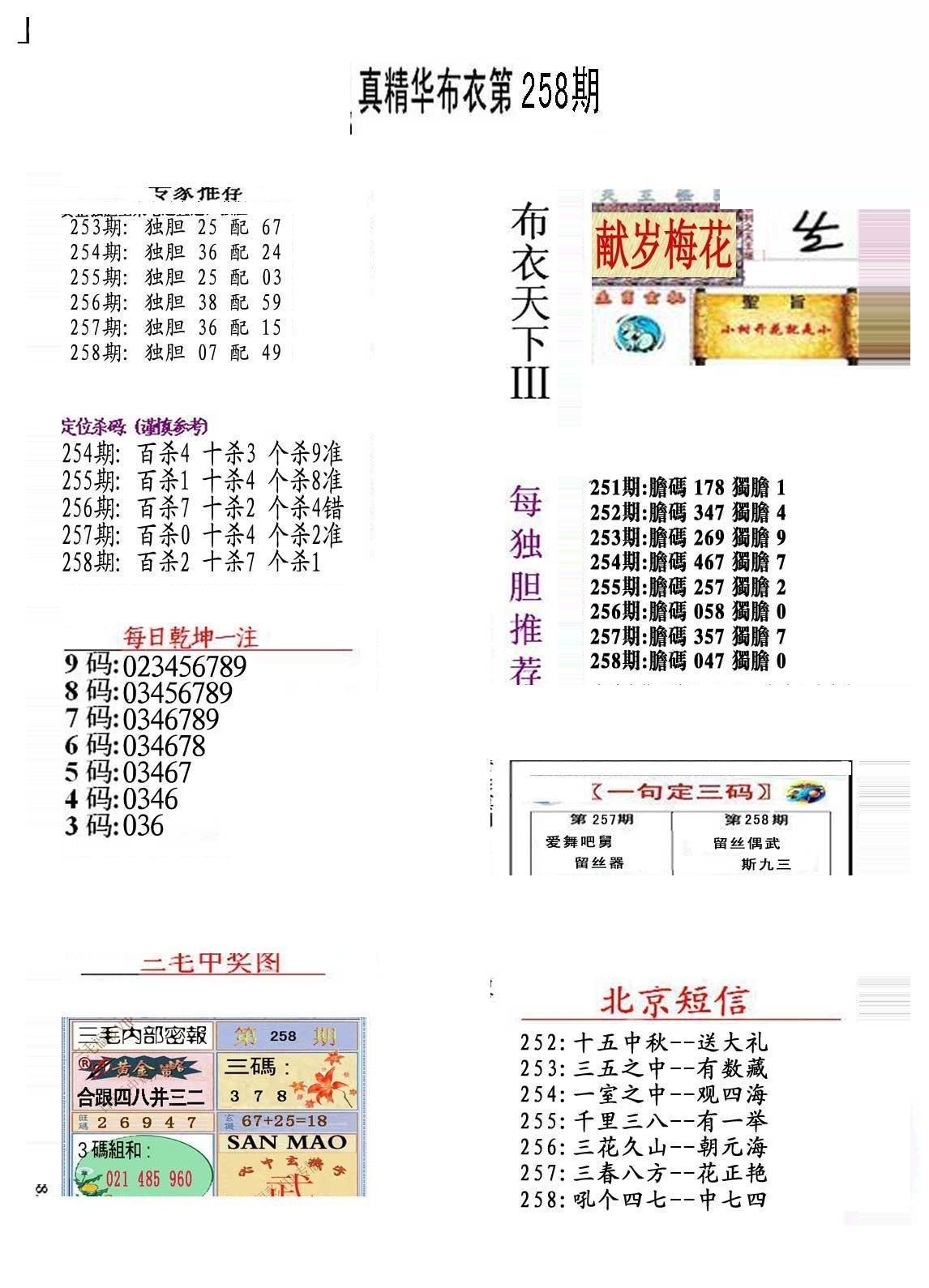 20258期福彩3d 精华布衣图版系列